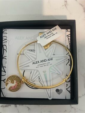 Alex and Ani Gold Tone Expandable Bangle with Signature Charms